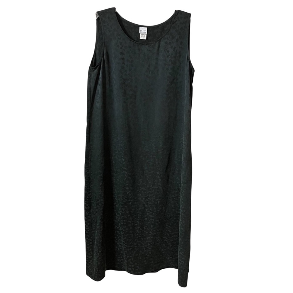 Eileen Fisher 100% Silk Dress Long Full Length Patterned Crew Sleeveless EUC Med